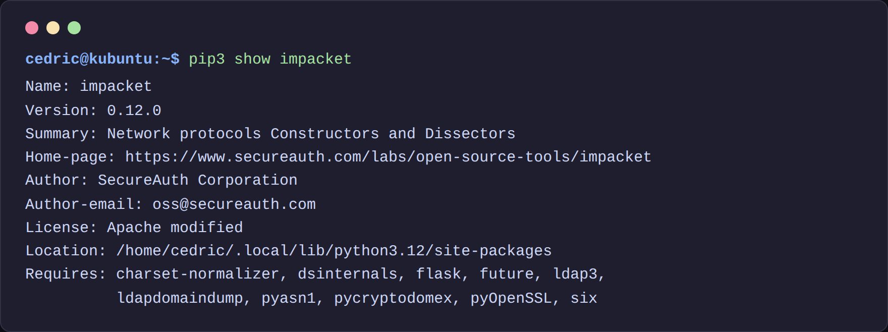 Version d'impacket installée