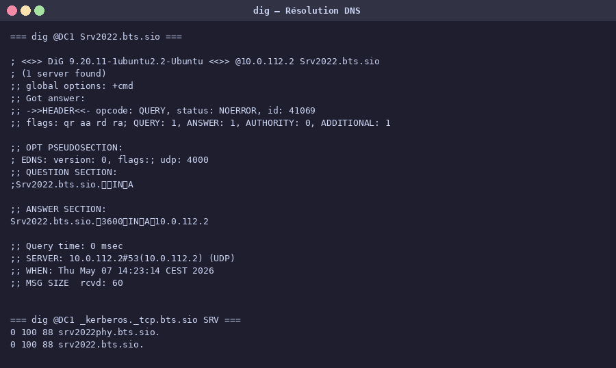 Résolution DNS des enregistrements Kerberos