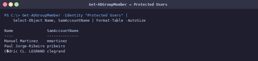 Membres du groupe Protected Users