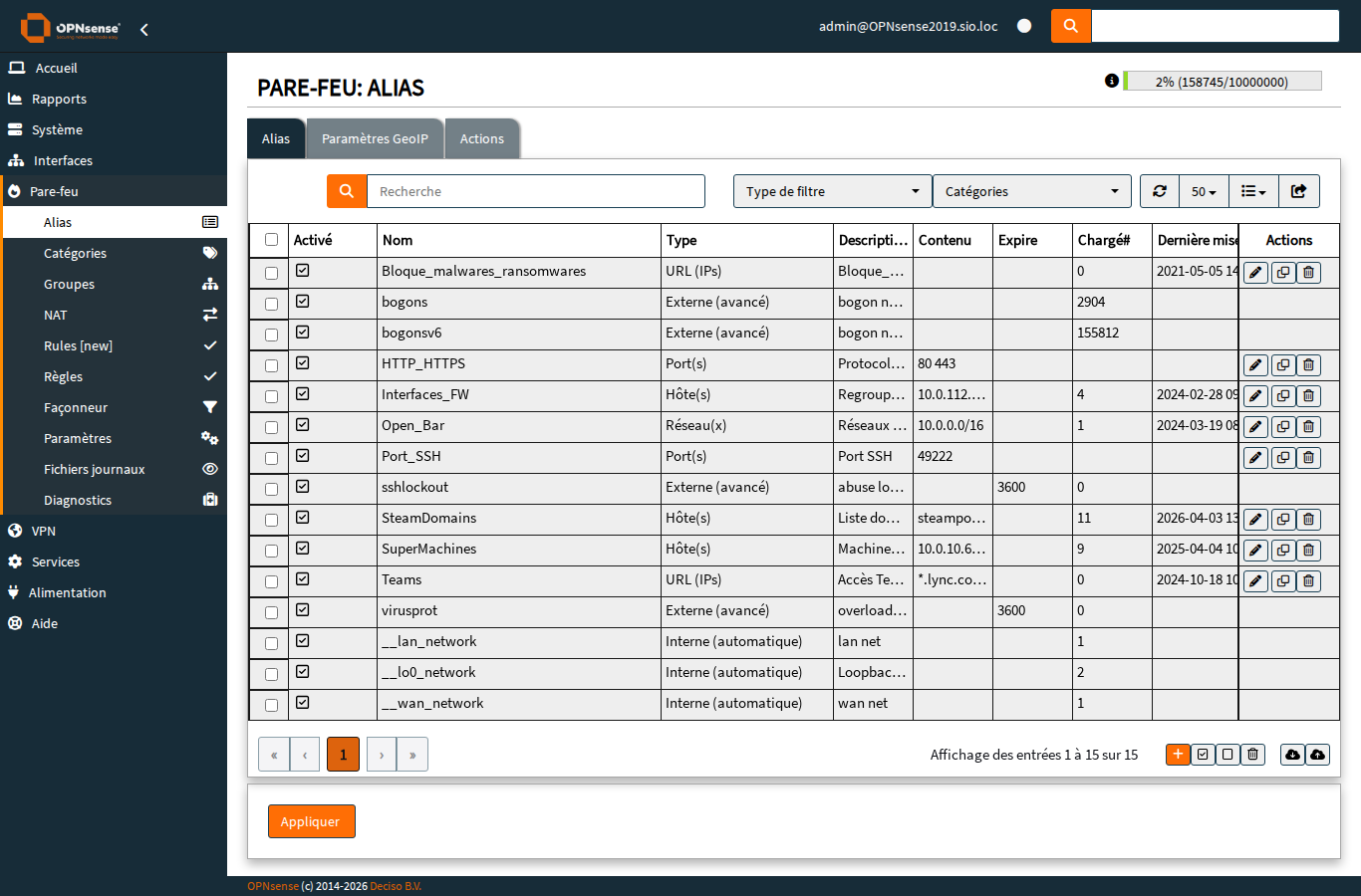 Page Pare-feu > Alias : l'alias Open_Bar est encore visible (constat F-SEC-001 non corrige).