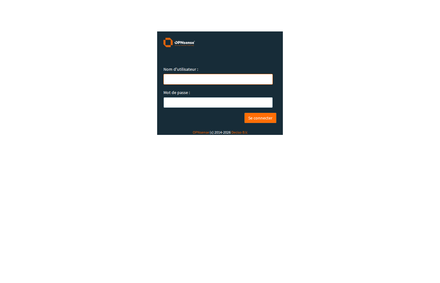 Page de connexion OPNsense