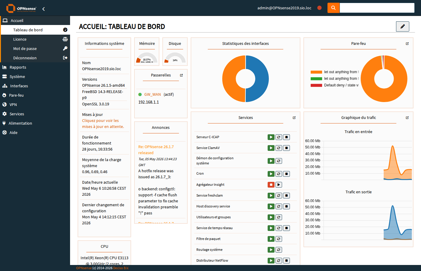 Tableau de bord OPNsense