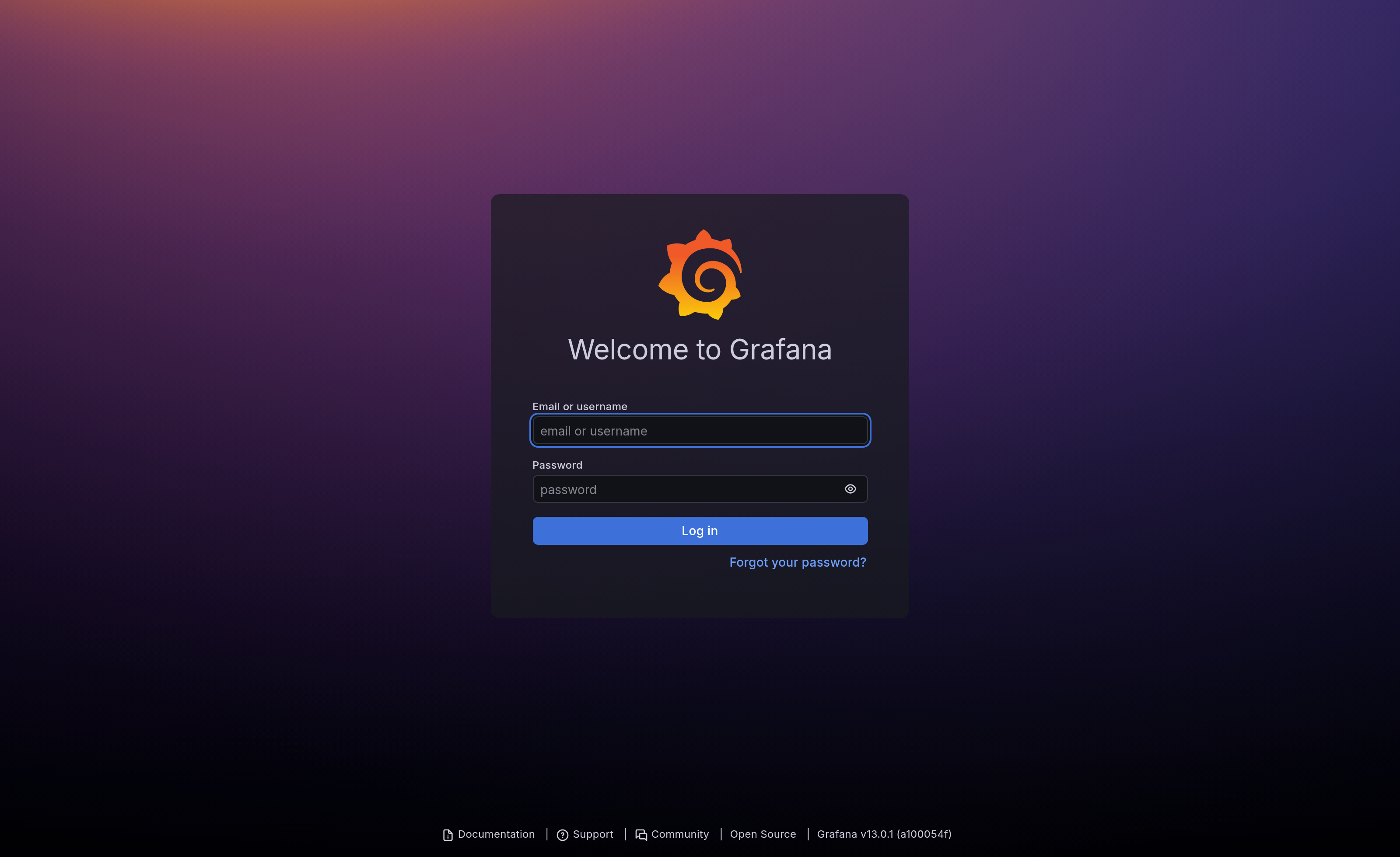 Page de connexion Grafana