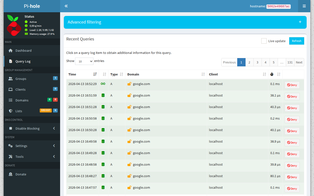 Journal des requetes DNS