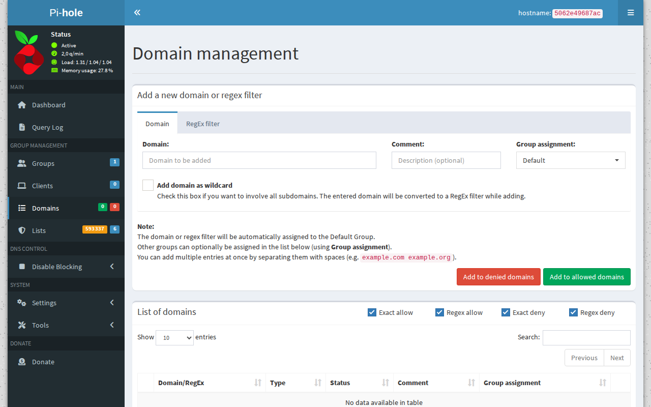 Gestion des domaines (allow/deny)