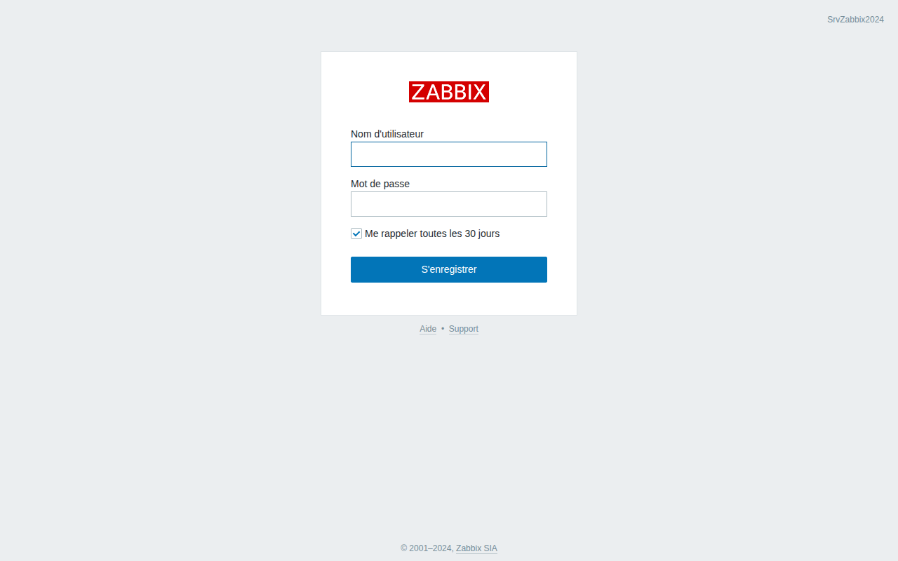 Page de connexion Zabbix (SrvZabbix2024)