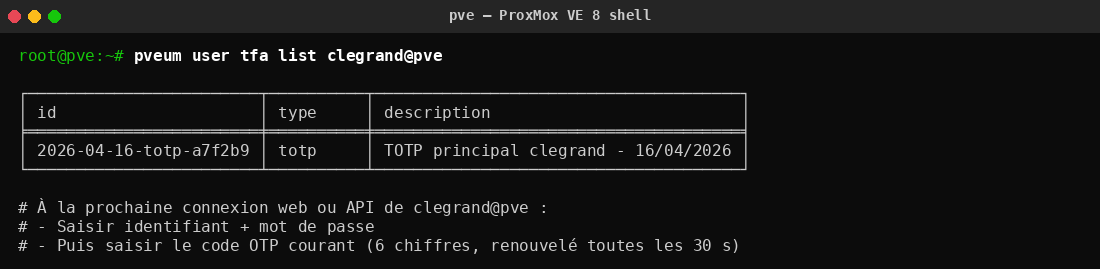 Liste des facteurs TFA enregistres pour clegrand@pve