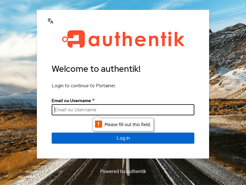 La porte Authentik, commune à tous les services protégés : compte AD puis mot de passe AD, une seule saisie par session.