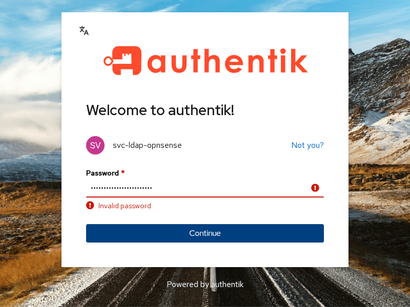 Le refus générique « Invalid password » d'Authentik : il signifie que le compte est inconnu (hors groupe, donc filtré par la source LDAP) *ou* que le bind LDAP a échoué — pas nécessairement que le mot de passe est faux.