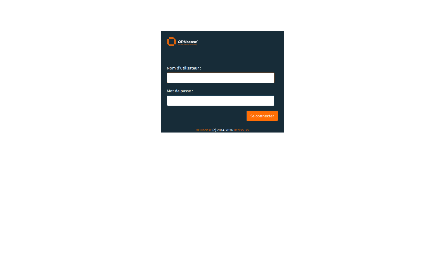 Page de connexion de l'interface OPNsense